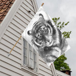 Monochrome Watercolor White Tiger Print House Flag