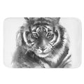 Monochrome Watercolor White Tiger Print Indoor Door Mat
