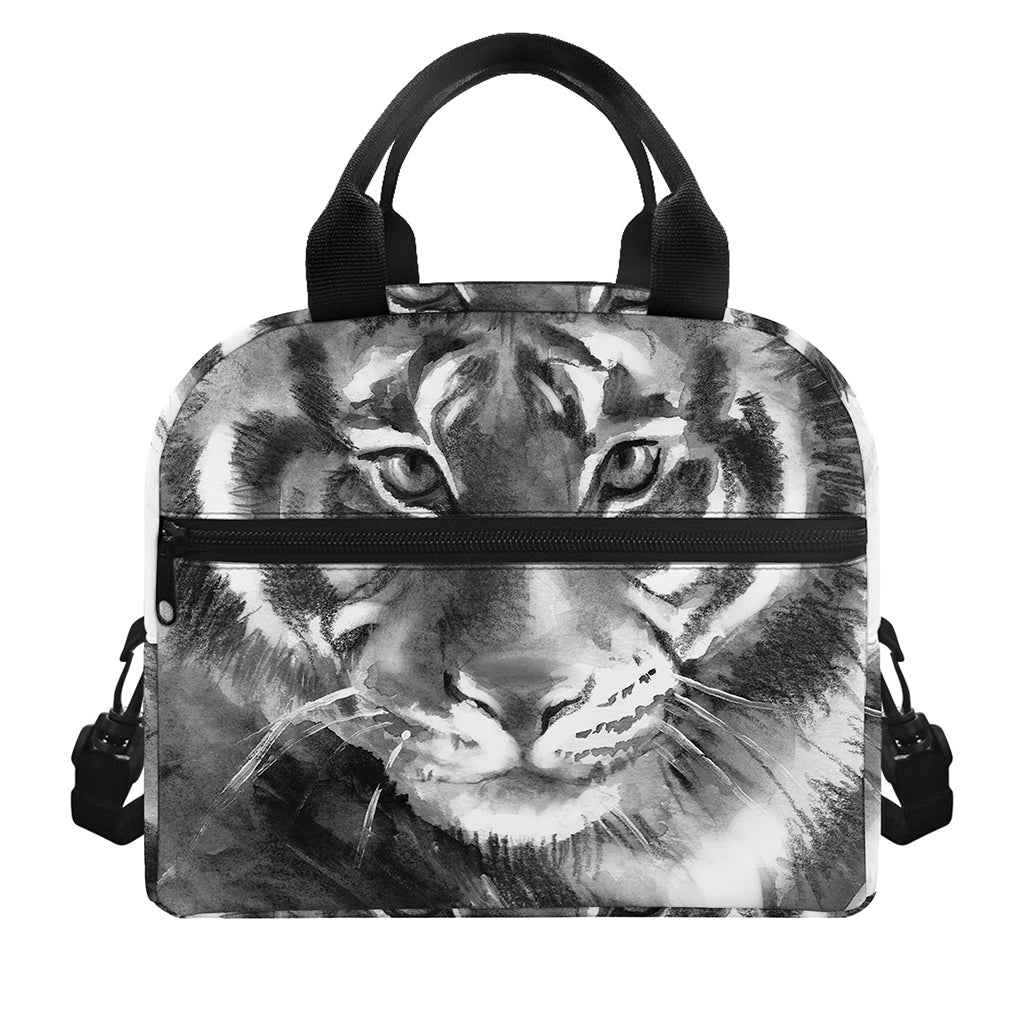 Monochrome Watercolor White Tiger Print Insulated Lunch Bag