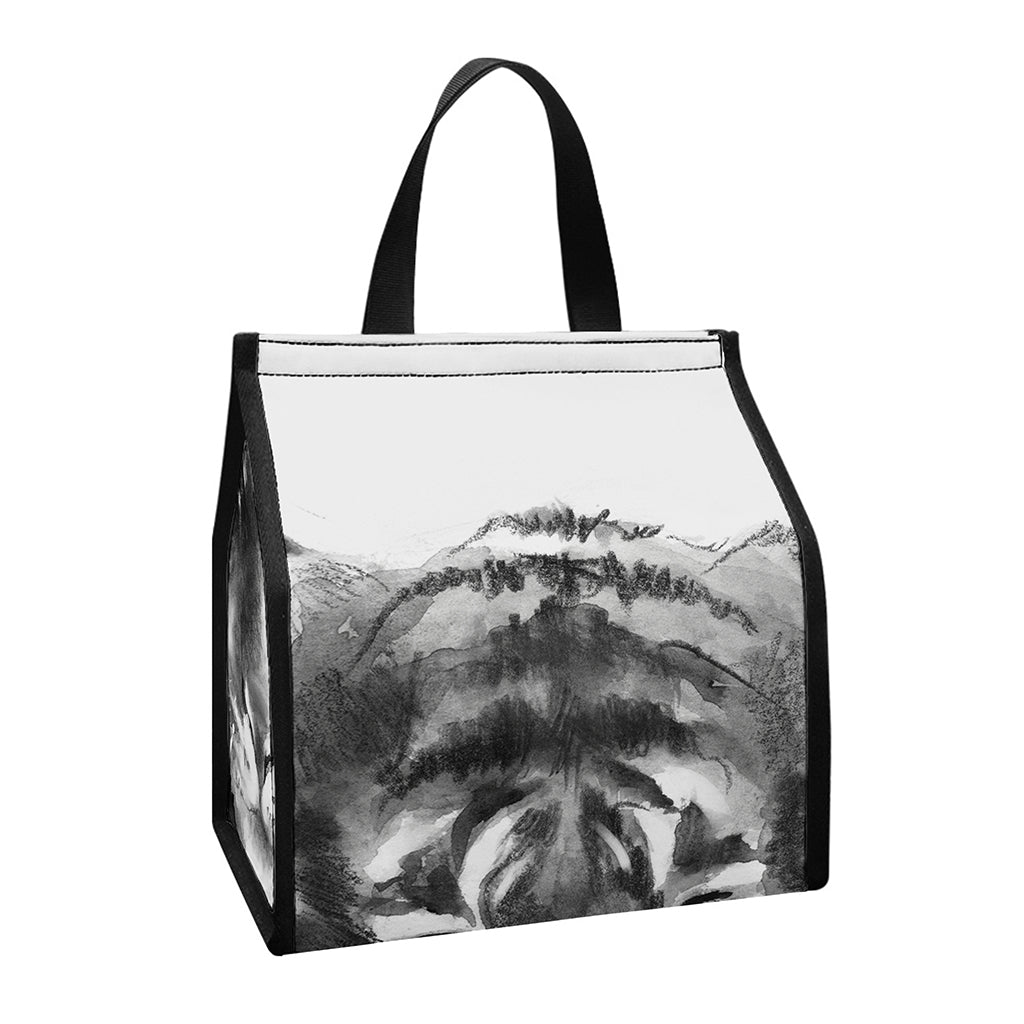 Monochrome Watercolor White Tiger Print Insulated Lunch Tote