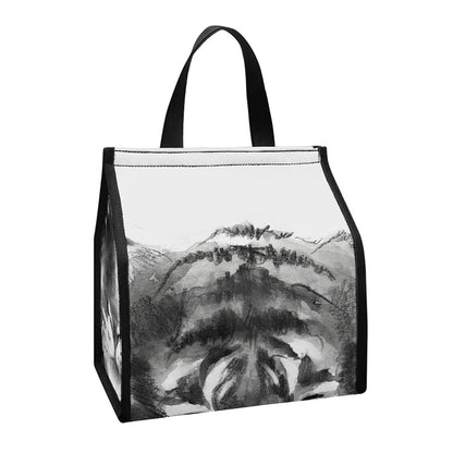 Monochrome Watercolor White Tiger Print Insulated Lunch Tote