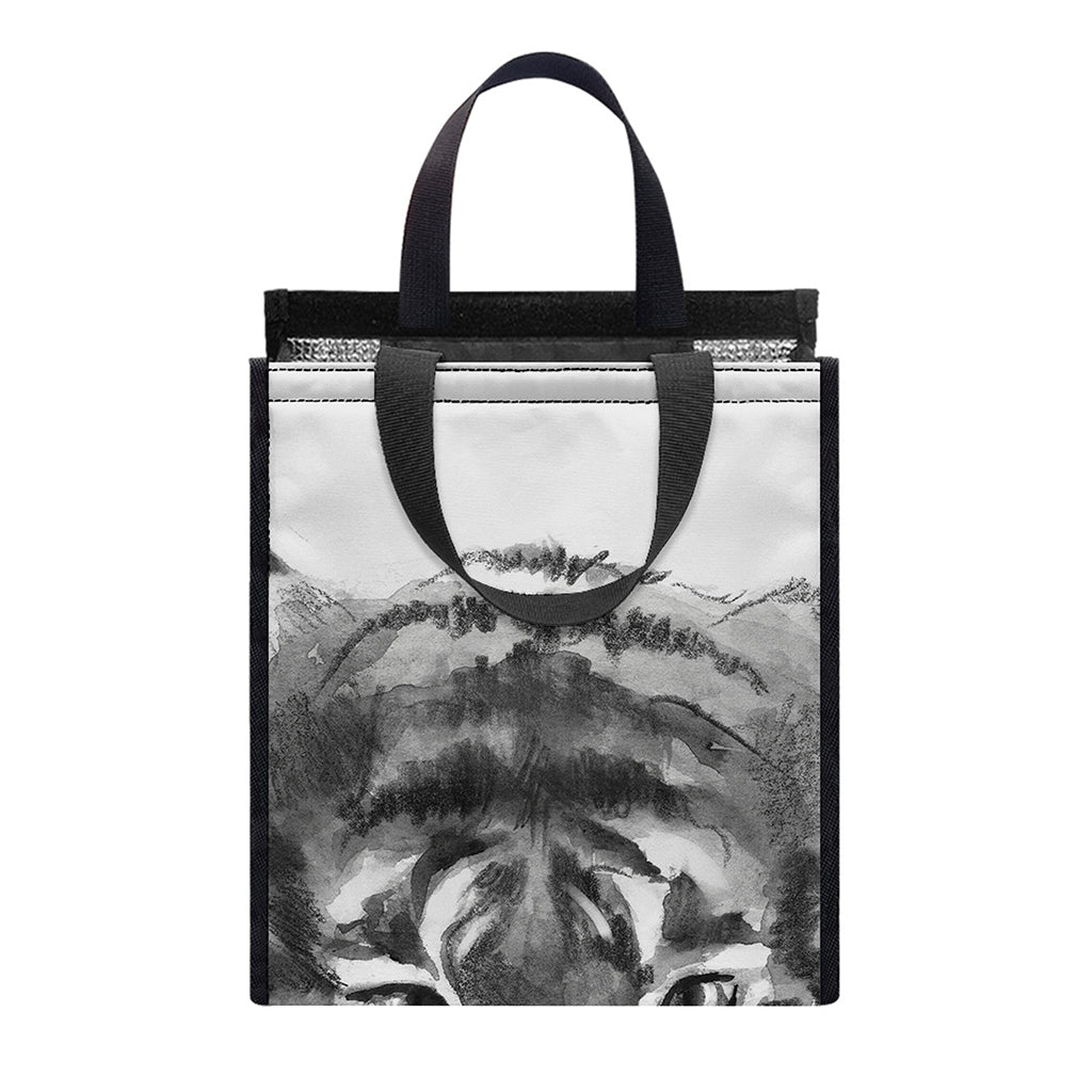 Monochrome Watercolor White Tiger Print Insulated Lunch Tote