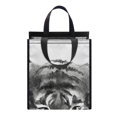 Monochrome Watercolor White Tiger Print Insulated Lunch Tote