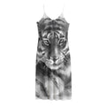 Monochrome Watercolor White Tiger Print Jersey Midi Cami Dress