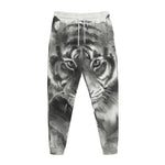 Monochrome Watercolor White Tiger Print Jogger Pants