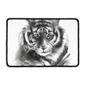 Monochrome Watercolor White Tiger Print Kitchen Mat