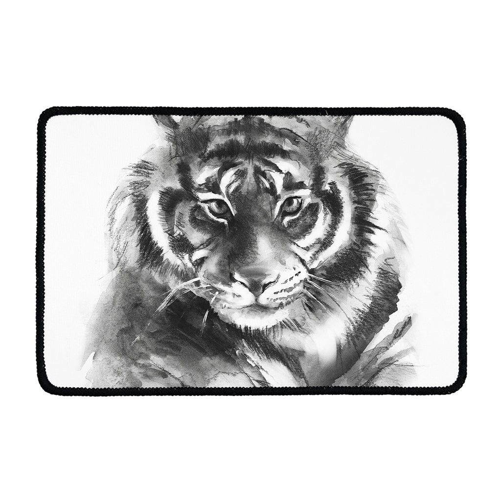 Monochrome Watercolor White Tiger Print Kitchen Mat