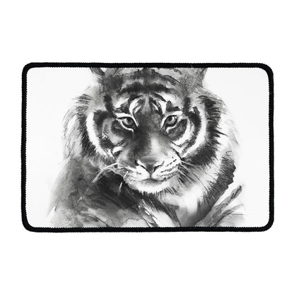 Monochrome Watercolor White Tiger Print Kitchen Mat