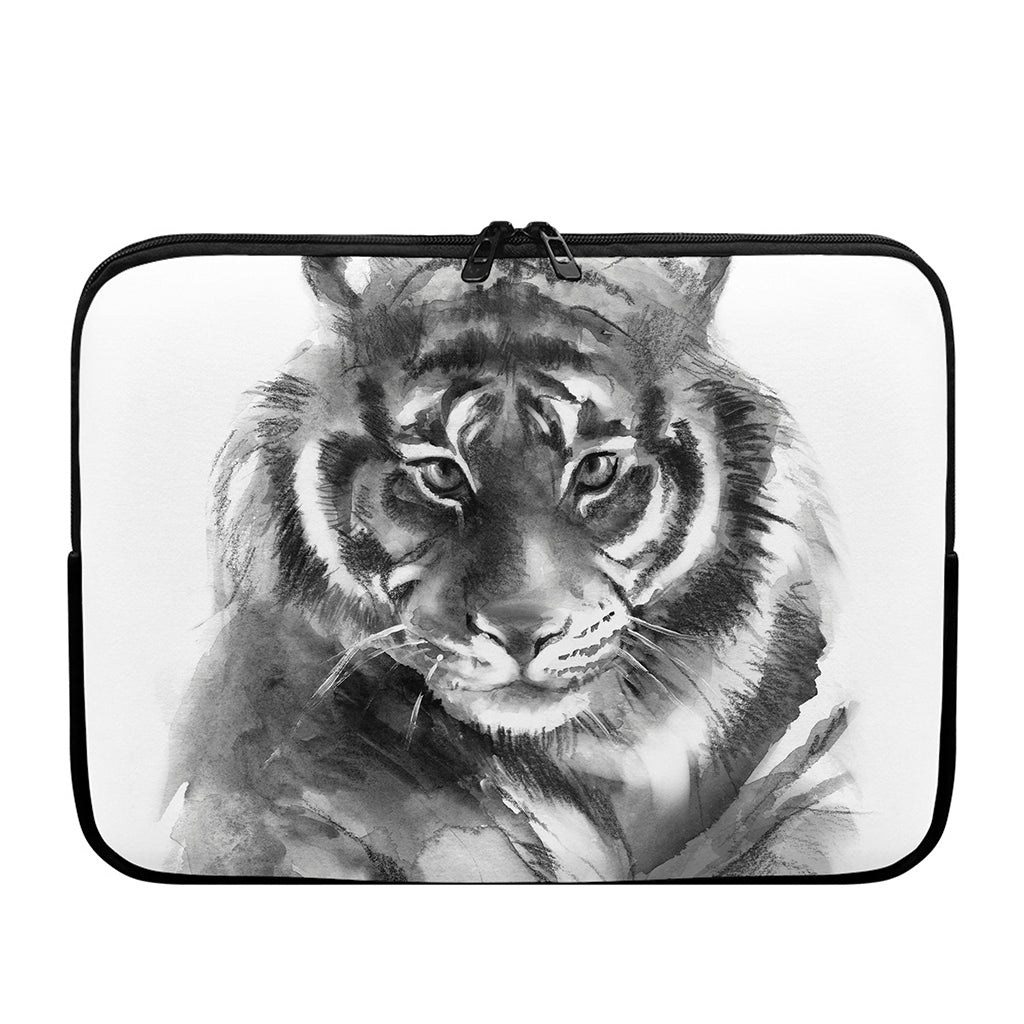 Monochrome Watercolor White Tiger Print Laptop Sleeve