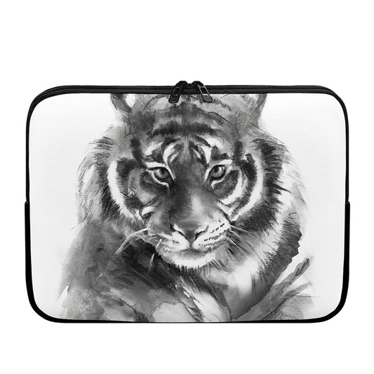 Monochrome Watercolor White Tiger Print Laptop Sleeve