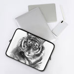 Monochrome Watercolor White Tiger Print Laptop Sleeve