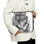 Monochrome Watercolor White Tiger Print Laptop Sleeve