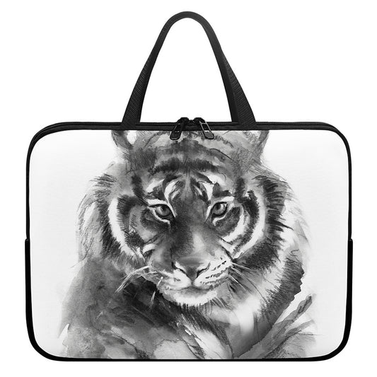 Monochrome Watercolor White Tiger Print Laptop Sleeve With Handle