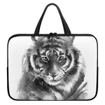 Monochrome Watercolor White Tiger Print Laptop Sleeve With Handle