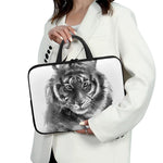 Monochrome Watercolor White Tiger Print Laptop Sleeve With Handle