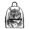 Monochrome Watercolor White Tiger Print Leather Backpack