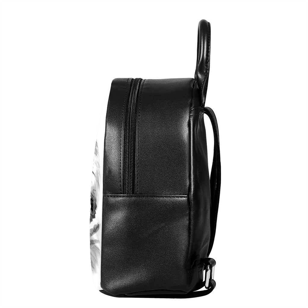 Monochrome Watercolor White Tiger Print Leather Backpack