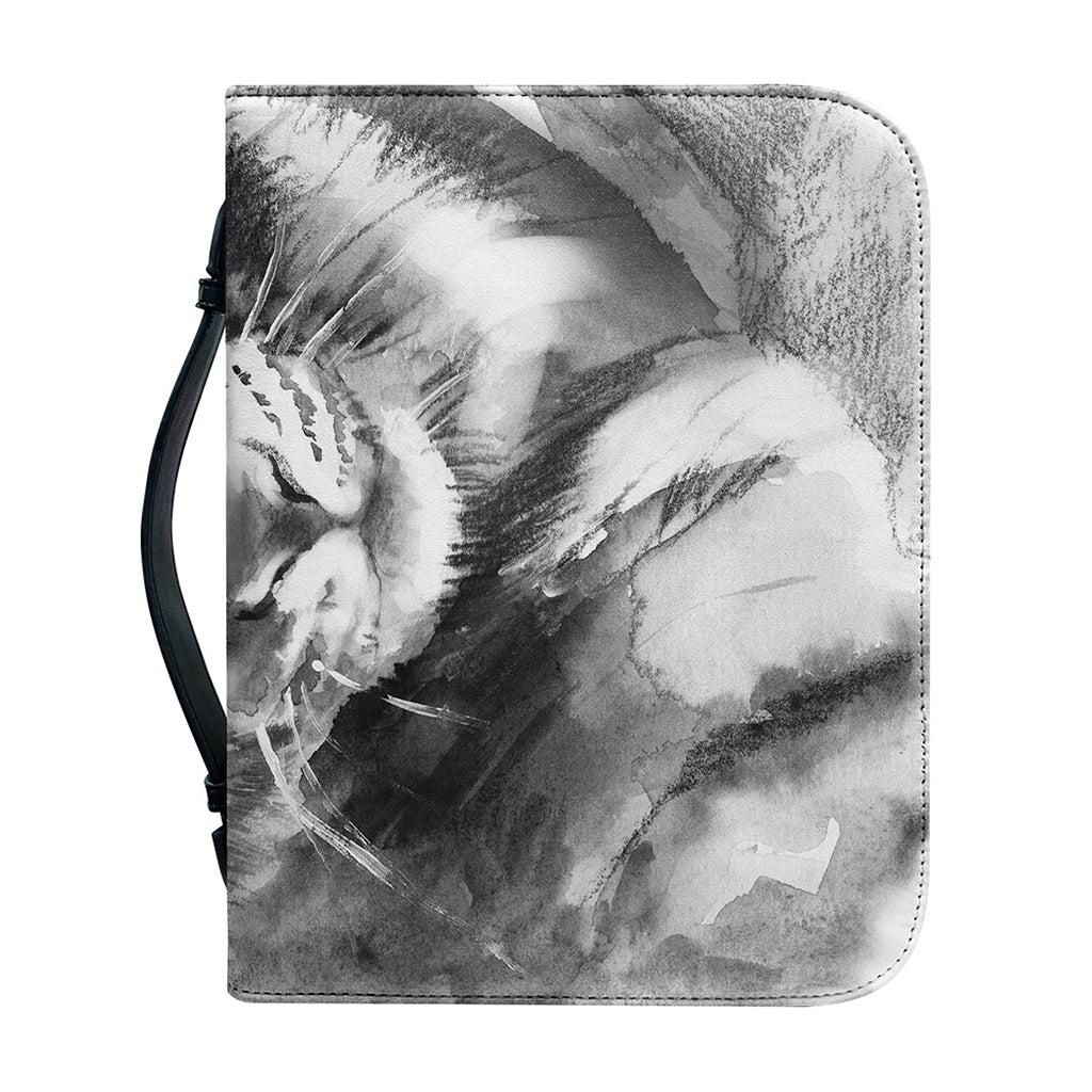 Monochrome Watercolor White Tiger Print Leather Bible Cover