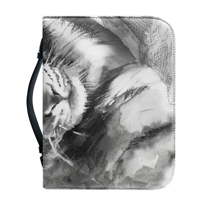 Monochrome Watercolor White Tiger Print Leather Bible Cover