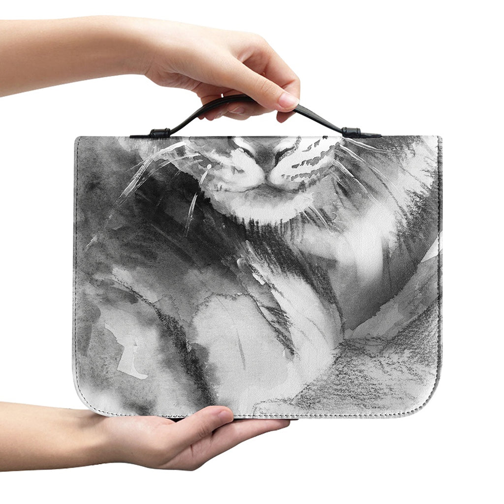 Monochrome Watercolor White Tiger Print Leather Bible Cover