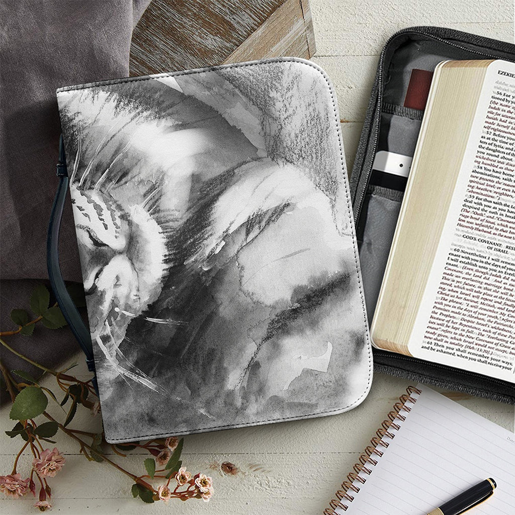 Monochrome Watercolor White Tiger Print Leather Bible Cover