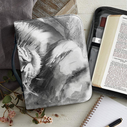 Monochrome Watercolor White Tiger Print Leather Bible Cover