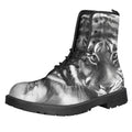 Monochrome Watercolor White Tiger Print Lace-Up Boots
