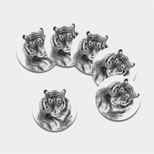 Monochrome Watercolor White Tiger Print Leather Coaster Set