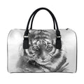 Monochrome Watercolor White Tiger Print Leather Duffel Bag