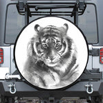Monochrome Watercolor White Tiger Print Leather Spare Tire Cover