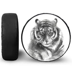 Monochrome Watercolor White Tiger Print Leather Spare Tire Cover
