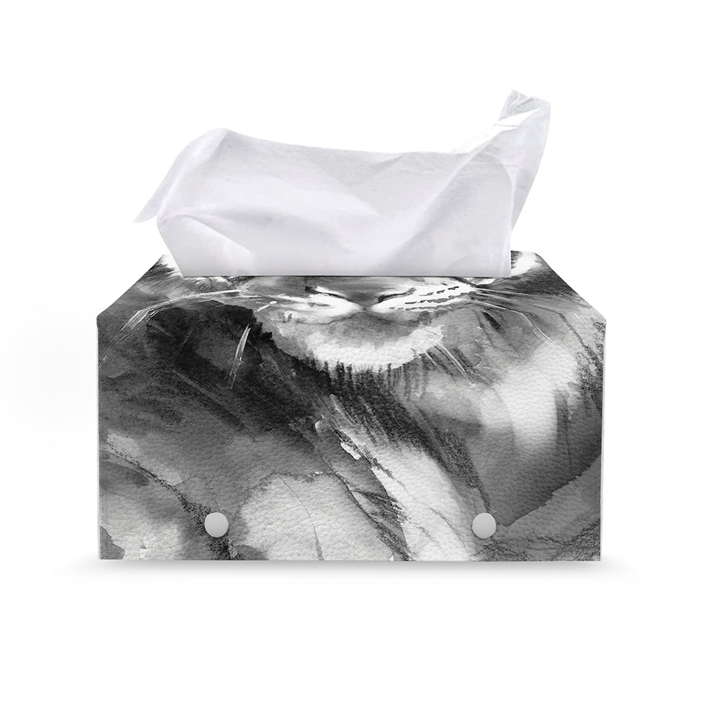 Monochrome Watercolor White Tiger Print Leather Tissue Box Cover