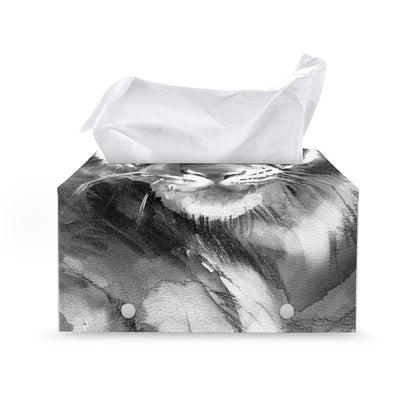 Monochrome Watercolor White Tiger Print Leather Tissue Box Cover