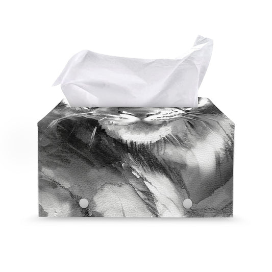 Monochrome Watercolor White Tiger Print Leather Tissue Box Cover