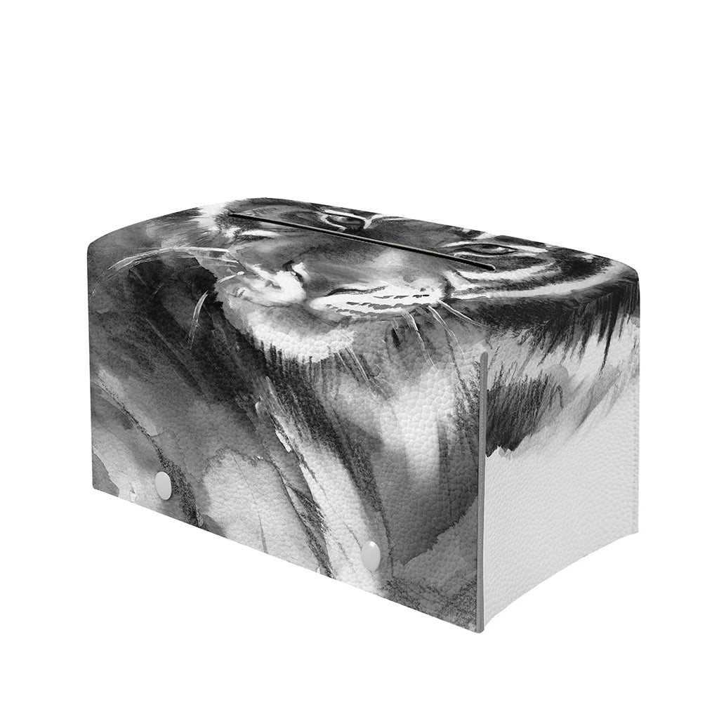 Monochrome Watercolor White Tiger Print Leather Tissue Box Cover