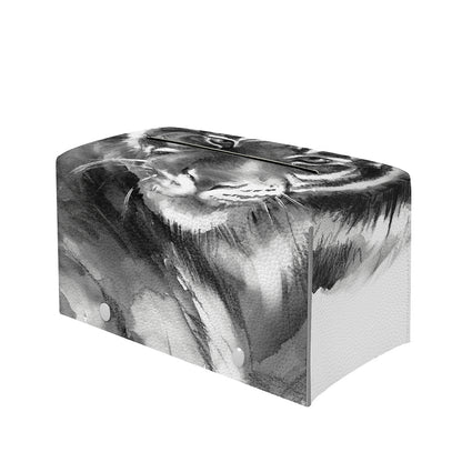 Monochrome Watercolor White Tiger Print Leather Tissue Box Cover