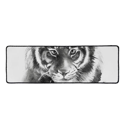 Monochrome Watercolor White Tiger Print Long Kitchen Mat