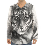 Monochrome Watercolor White Tiger Print Long Sleeve Baseball Jersey