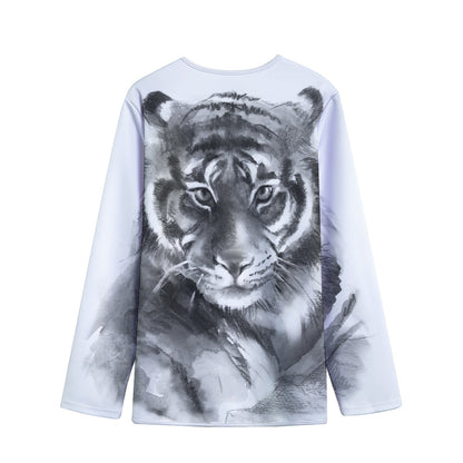 Monochrome Watercolor White Tiger Print Long Sleeve Short Coat