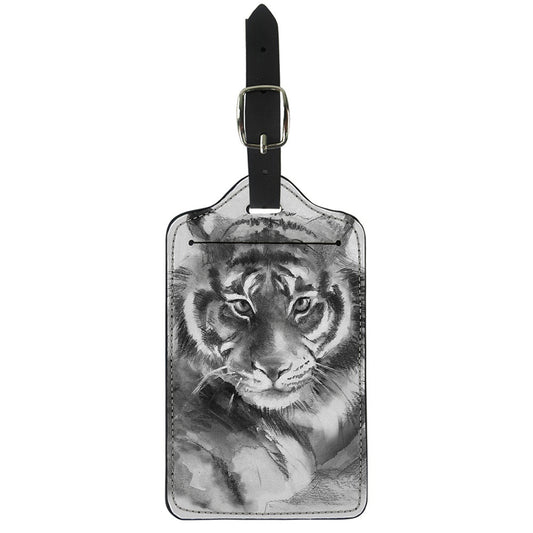 Monochrome Watercolor White Tiger Print Luggage Tag