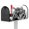 Monochrome Watercolor White Tiger Print Mailbox Cover
