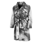 Monochrome Watercolor White Tiger Print Men's Bathrobe