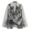 Monochrome Watercolor White Tiger Print Men's Blazer