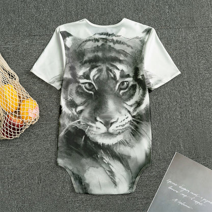 Monochrome Watercolor White Tiger Print Men's Bodysuit