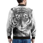 Monochrome Watercolor White Tiger Print Men's Bomber Jacket