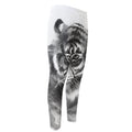 Monochrome Watercolor White Tiger Print Men's Compression Pants