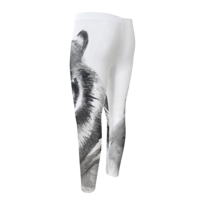 Monochrome Watercolor White Tiger Print Men's Compression Pants