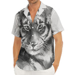 Monochrome Watercolor White Tiger Print Men's Deep V-Neck Shirt