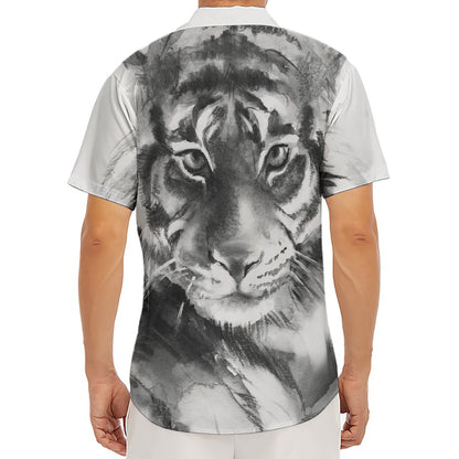 Monochrome Watercolor White Tiger Print Men's Deep V-Neck Shirt