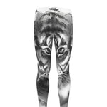Monochrome Watercolor White Tiger Print Men's leggings